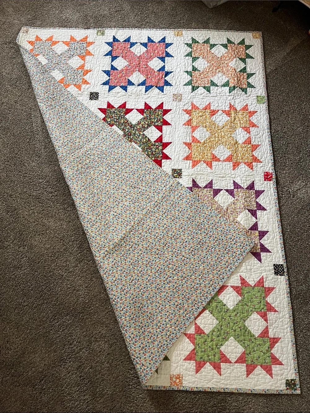 Handmade Multicolor 1930s fabric Patchwork Quilt – White Background